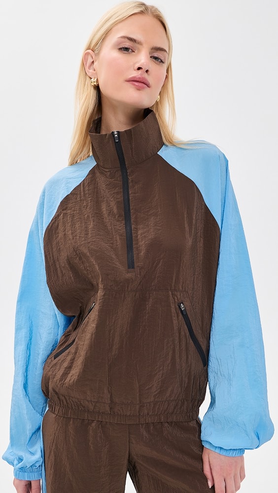 Half Zip Windbreaker - Chocolate/cerulean