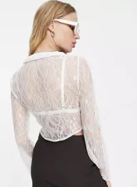 DEAL: $34 ASOS DESIGN lace shirt with tie front in ivory
