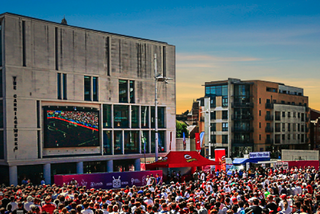 England fans watching a big screen at Millenium Square in leeds