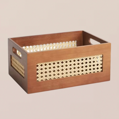 A rattan storage box