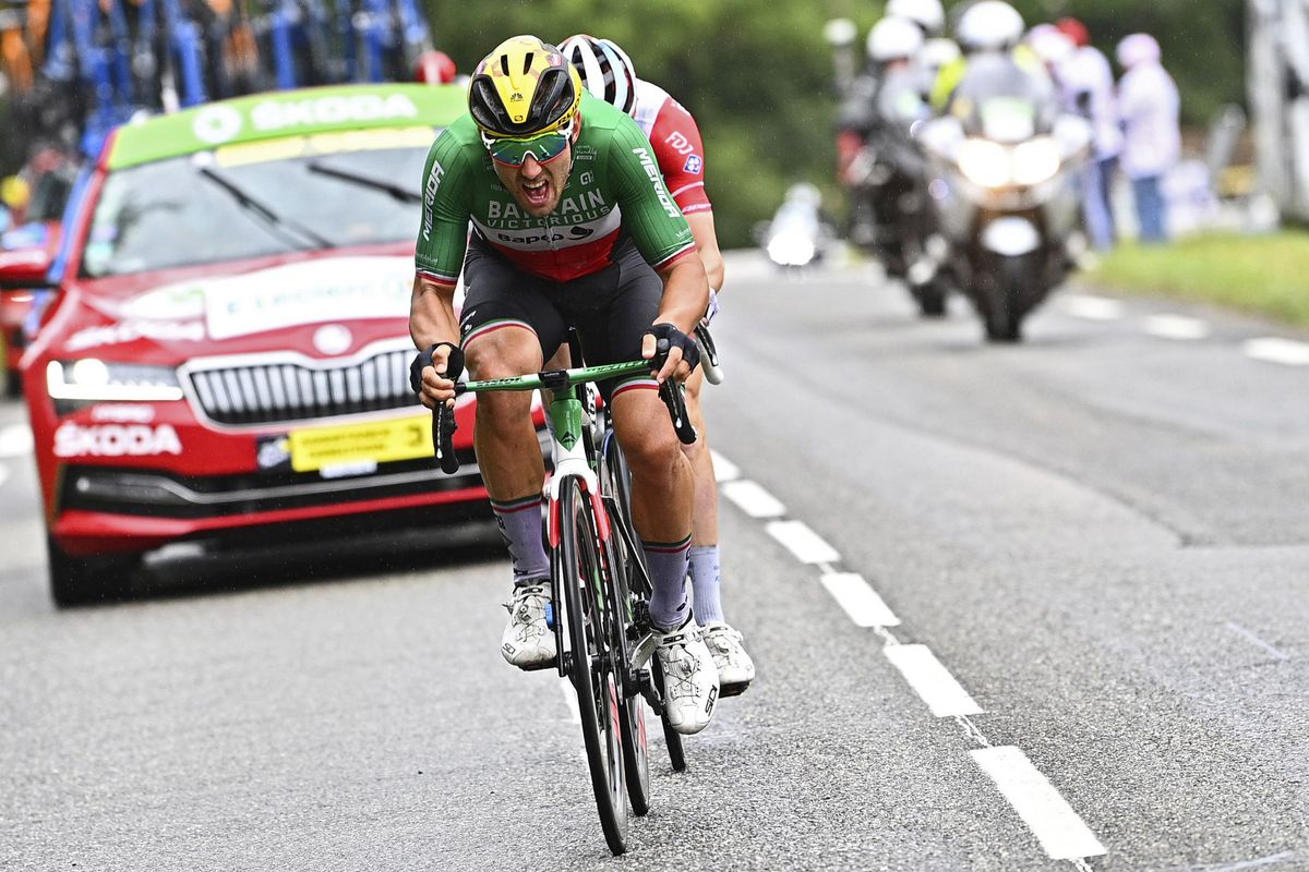 Tour de France 2021 - 108th Edition - 16th stage El Pas de la Casa - Saint-Gaudens 169 km - 13/07/2021 - Sonny Colbrelli (ITA - Bahrain Victorious) - David Gaudu (FRA - Groupama - FDJ) - photo Gregory Van Gansen/PN/BettiniPhoto&Acirc;&copy;2021