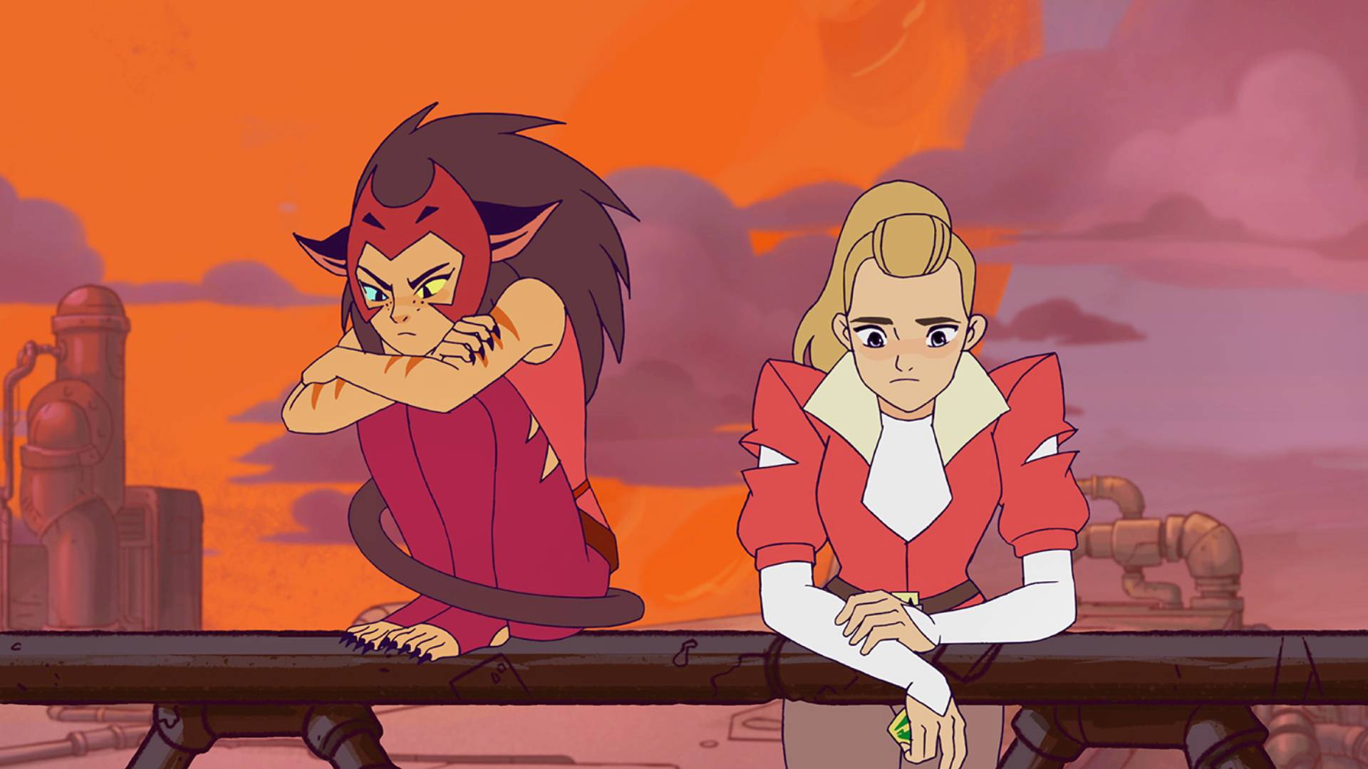 Adora and Catra looking sad in She-ra: Princess of Power