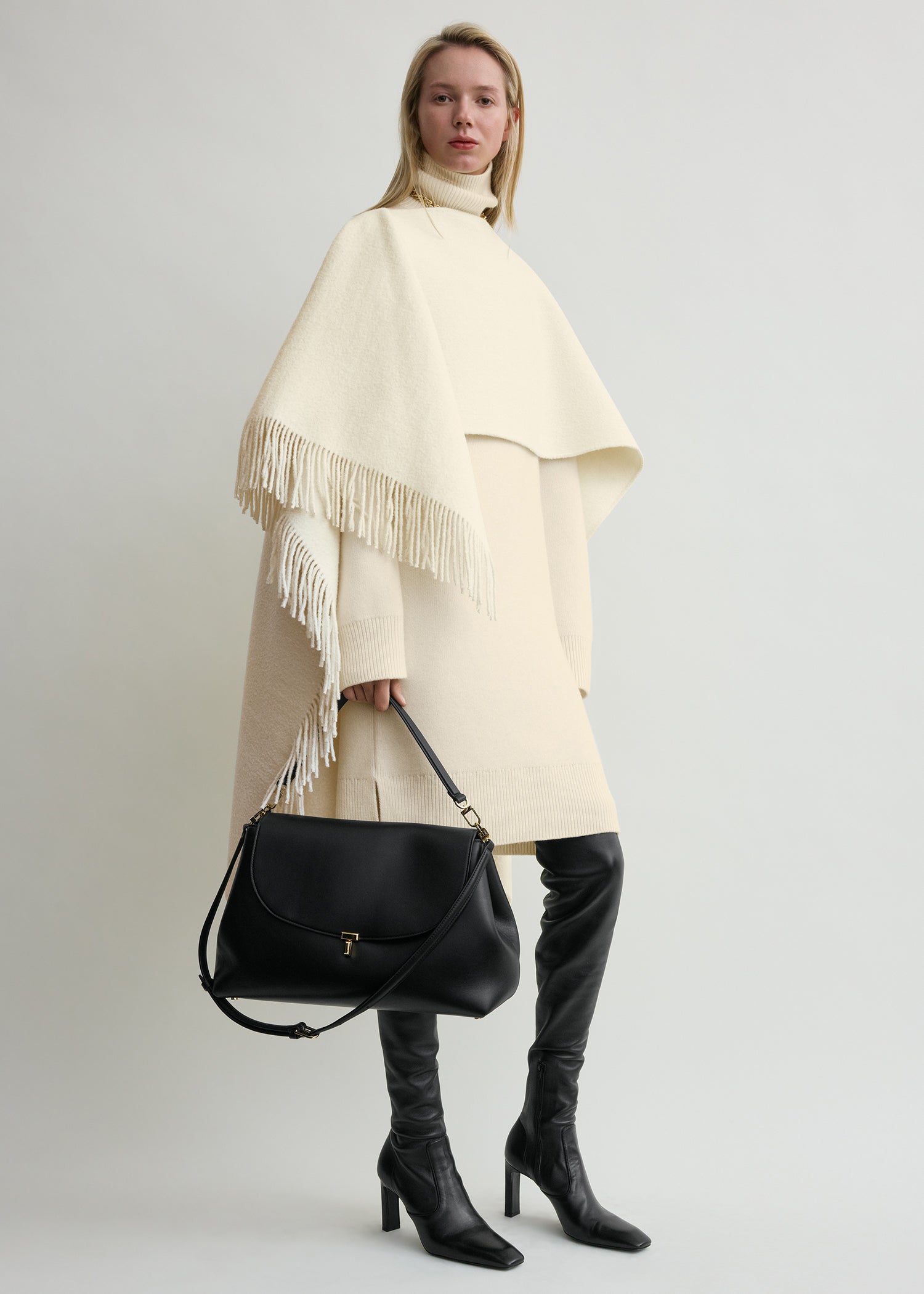 Fringed Poncho Winter White