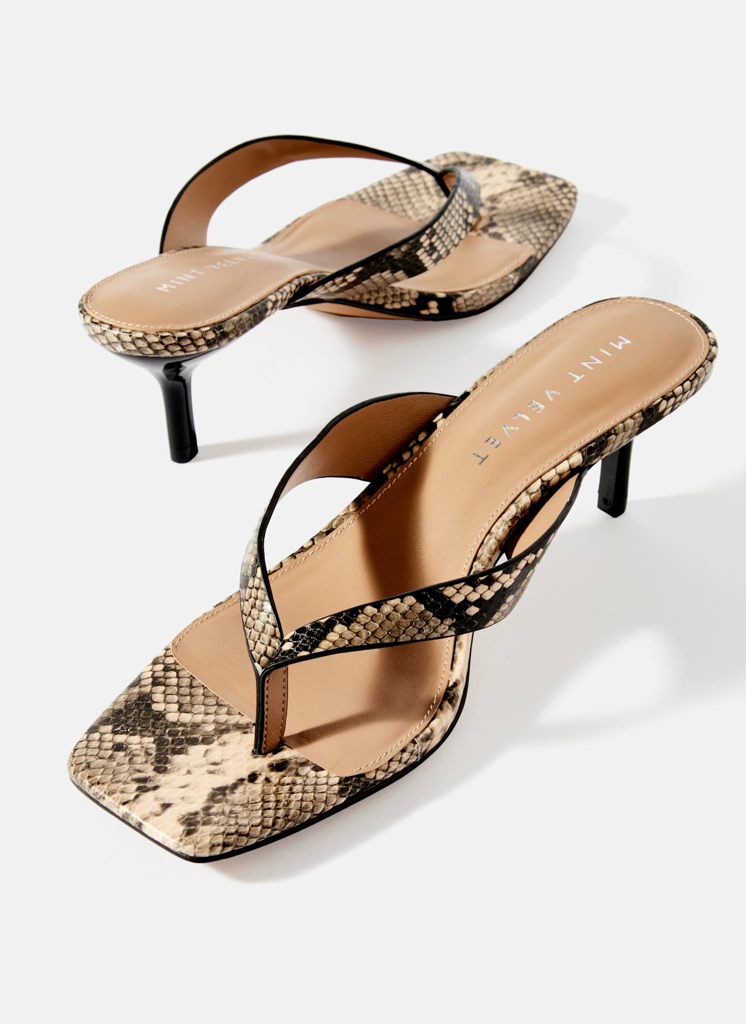 Betty Snake Print Flip Flop Heels