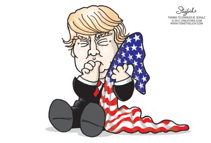 Political cartoon U.S. Trump baby president NFL kneeling