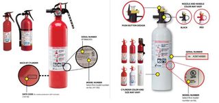 An image of the fire extinguishers recalled by Kiddie.