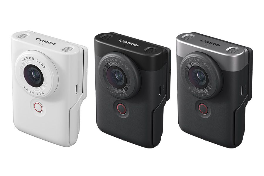 Canon PowerShot V10 White, Black, and Black / Silver, against a white background