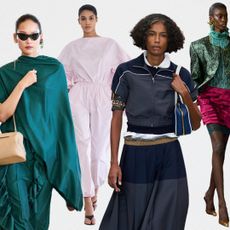 2025 Fashion trend predictions graphic featuring models from Marco Rambaldi, Carven, Aläia, Miu Miu, Saint Laurent, The Row, Chloé