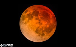 Photographer Sean Parker created this image of the blood moon total lunar eclipse of April 15, 2014 from Tucson, Ariz. by stitching together eight images into a mosaic. Parker used a 12