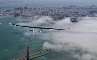 Solar Impulse above San Francisco bay