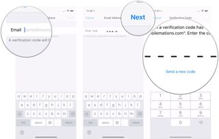 Enter email address, tap Next, enter verification code