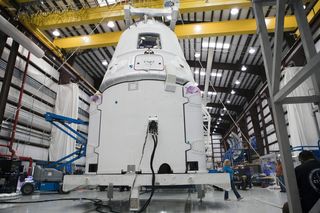 A Space Exploration Technologies, or SpaceX, Dragon spacecraft is being prepared for the company's first Commercial Resupply Services, or CRS-1, mission to the International Space Station. This image was taken Sept. 30, 2012.