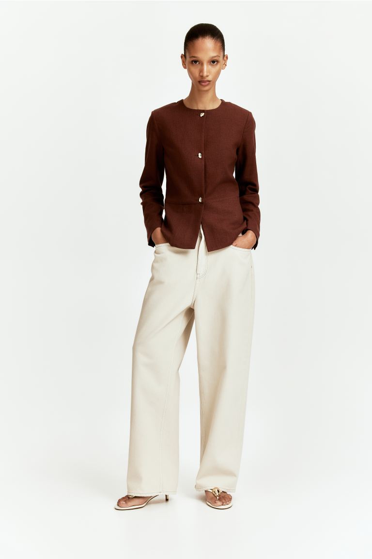 Linen-Blend Peplum Jacket