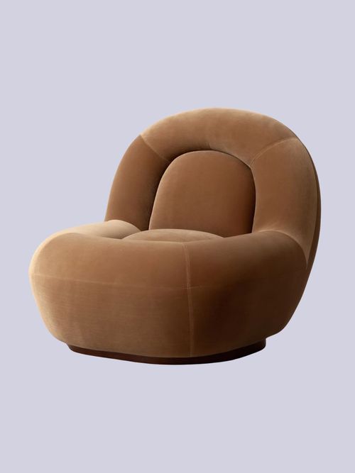 Velvet Lounge Chair With Walnut Plinth