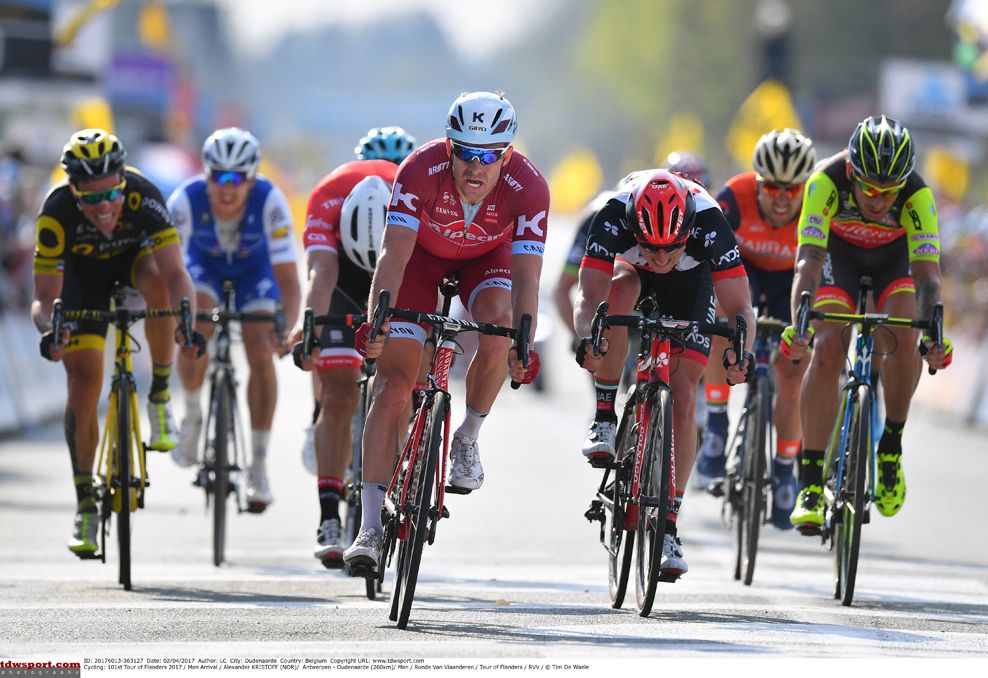 Alexander Kristoff (Katusha-Alpecin) wins the sprint for fifth at the Tour of Flanders