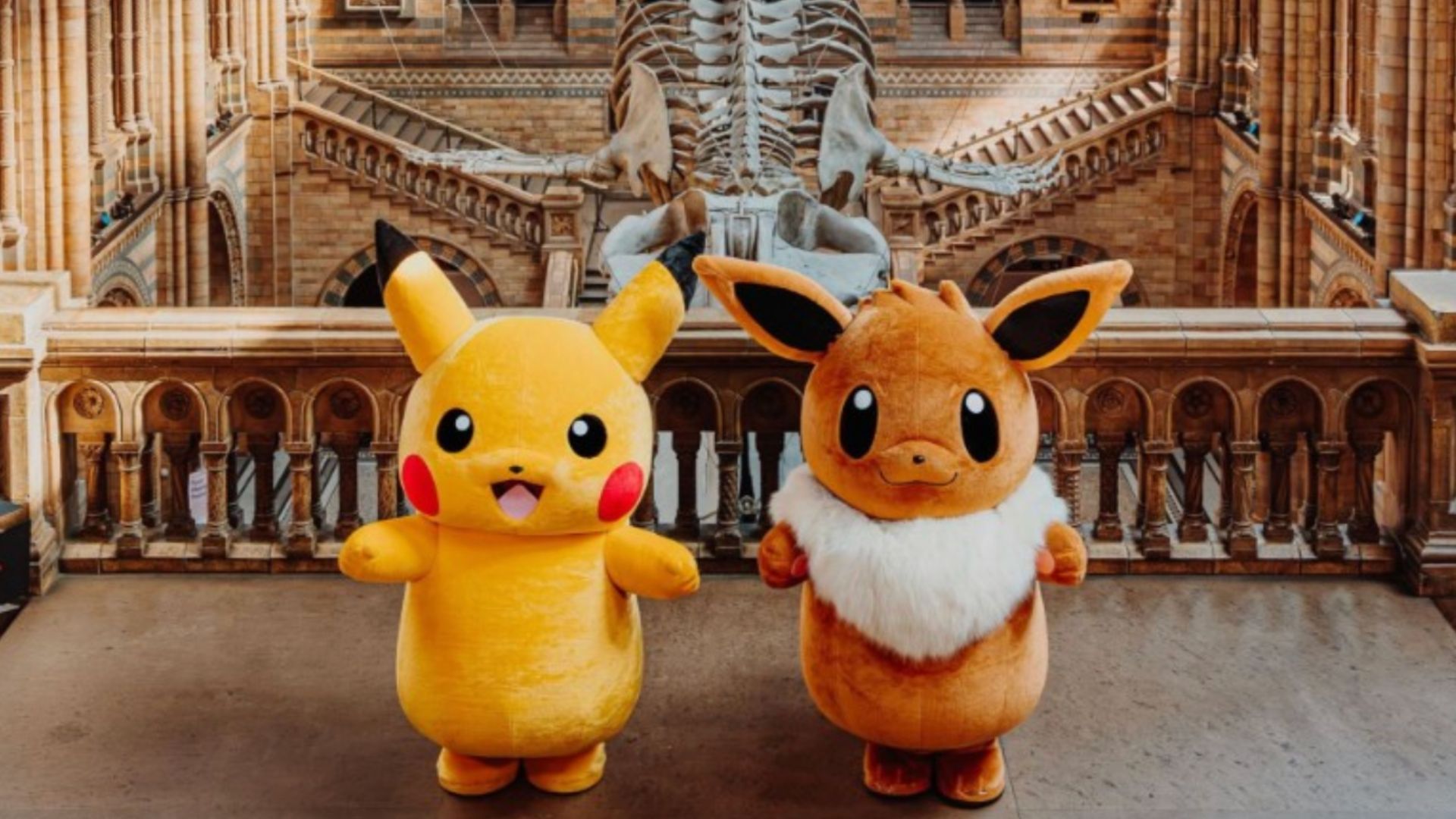 an image of pokemon and pikatchu on the balcony inside the natural history museum