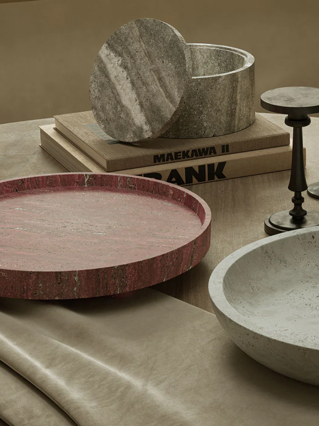 A travertine tray and bowl from Nth Degree
