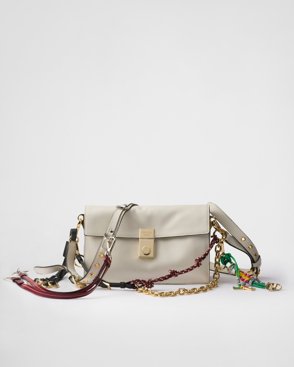 prada, Prada Soft Sound Small Leather Shoulder Bag with Charms
