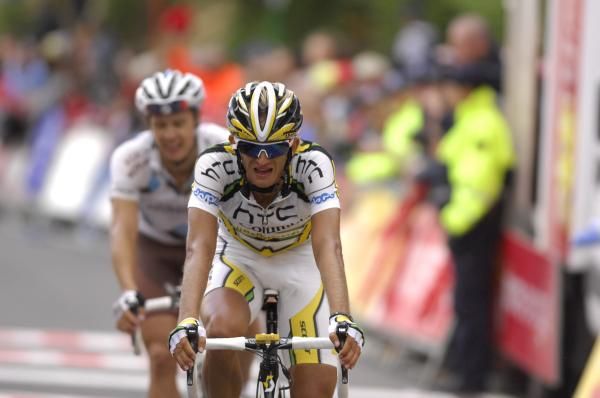 Peter Velits (HTC-Columbia) crosses the line in Andorra.