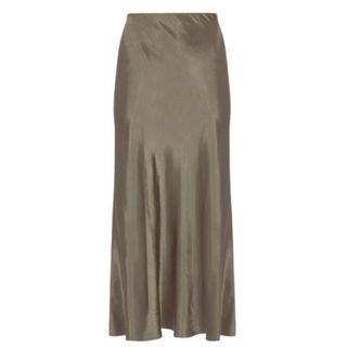 Mint Velvet Khaki Maxi Satin Slip Skirt