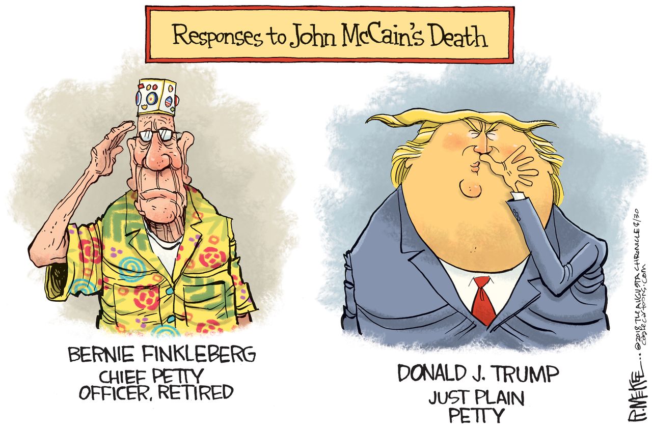 Political cartoon U.S. John McCain death Trump response