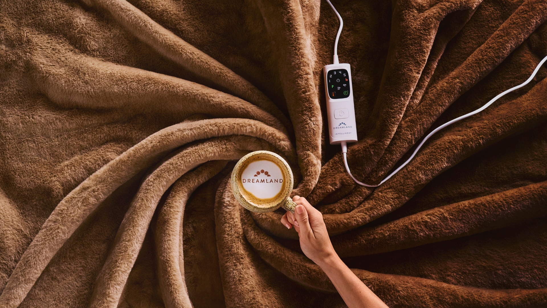 Dreamland Caf&eacute; Collection Electric Blankets swirled together with a coffee cup in the middle