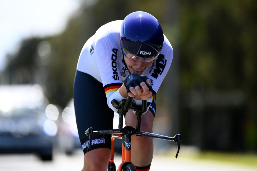 WOLLONGONG AUSTRALIA SEPTEMBER 18 Mieke Kroger of Germany sprints during the 95th UCI Road World Championships 2022 Women Individual Time Trial a 342km individual time trial race from Wollongong to Wollongong Wollongong2022 on September 18 2022 in Wollongong Australia Photo by Tim de WaeleGetty Images