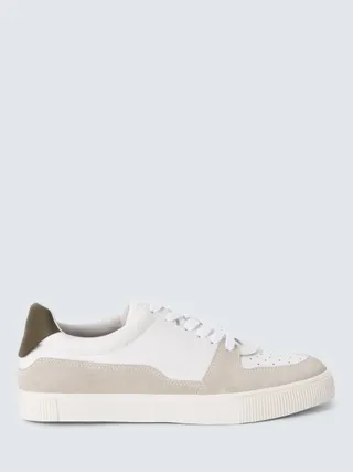 John Lewis Fable Perforated Mixed Material Lace Up Trainers, Off White