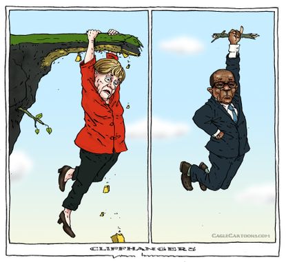 Political cartoon World Germany Angela Merkel Zimbabwe Mugabe