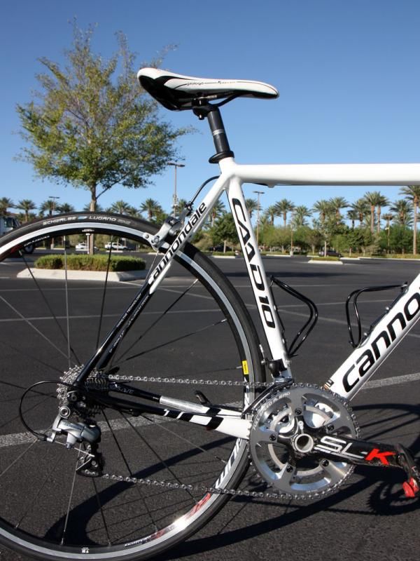 Extensive shaping borrowed from Cannondale's Flash carbon hardtail makes for a slightly softer-riding rear end on the CAAD10.