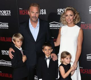 Kevin Costner and his wife Christine Baumgartner and their three children Cayden Wyatt, Hayes Logan, and Grace Avery
