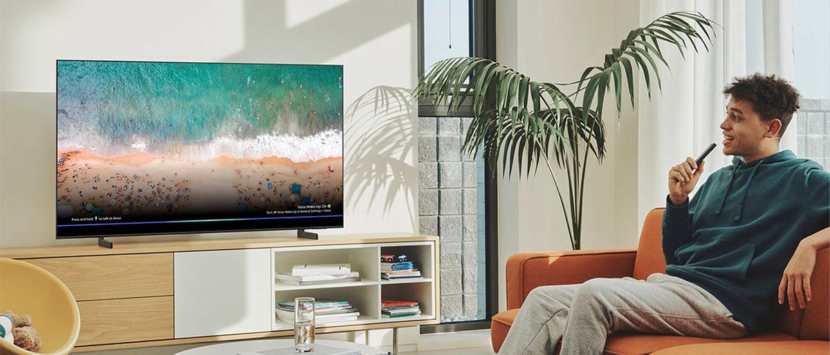 Man watching Samsung Q60B QLED TV