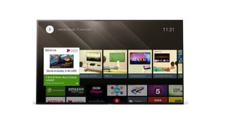 Image of Sony Bravia 55 inch TV showing various catch-up and streaming services
