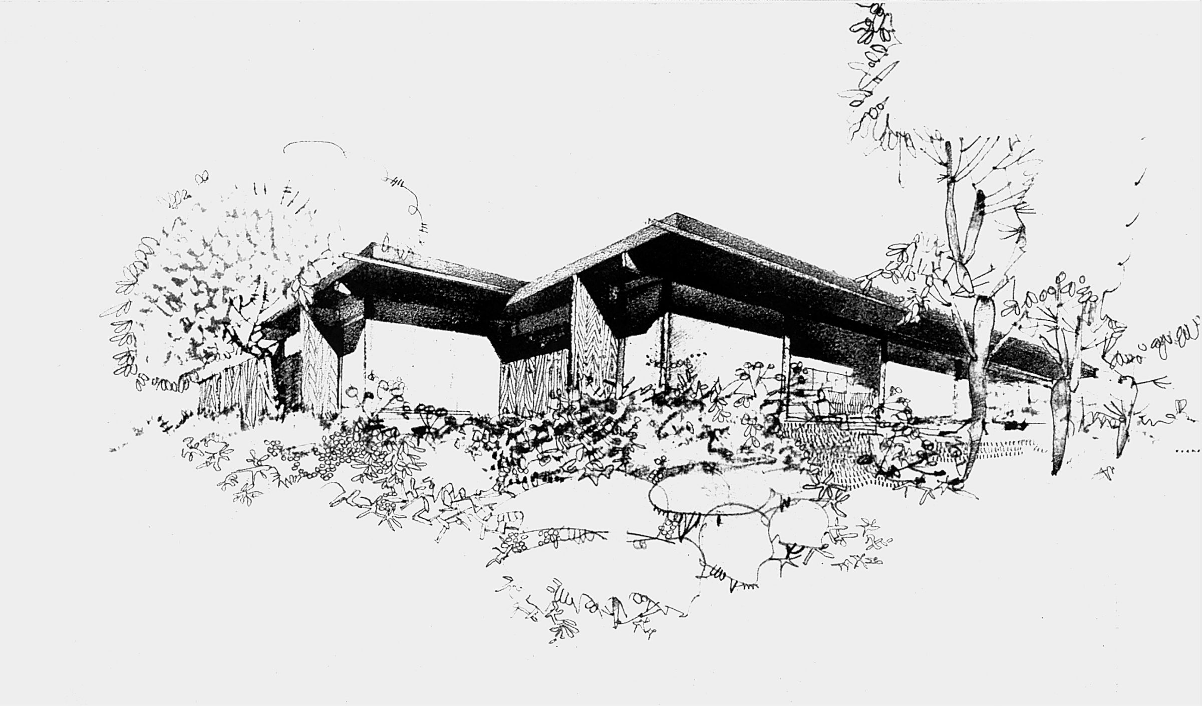 Drawing of Richard Neutra&#039;s Case Study House #20 from Arts and Architecture, November 1947