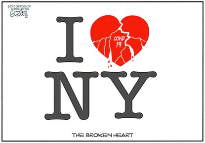 Editorial Cartoon U.S. I love NY broken heart coronavirus pandemic