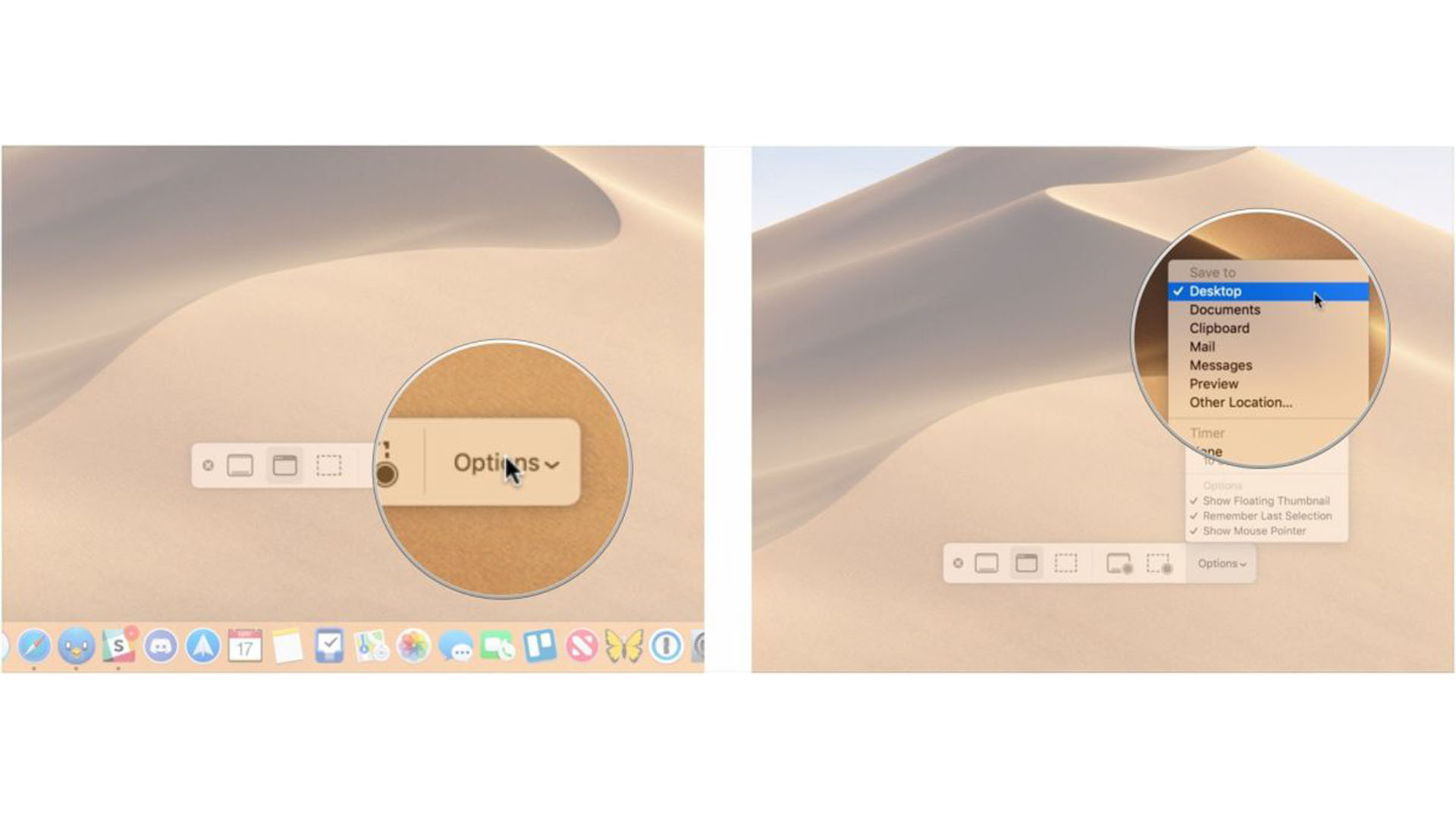 Чтобы выбрать место для сохранения скриншотов и записей экрана на Mac, нажмите Command + Shift + 5, нажмите «Параметры», выберите место для сохранения.