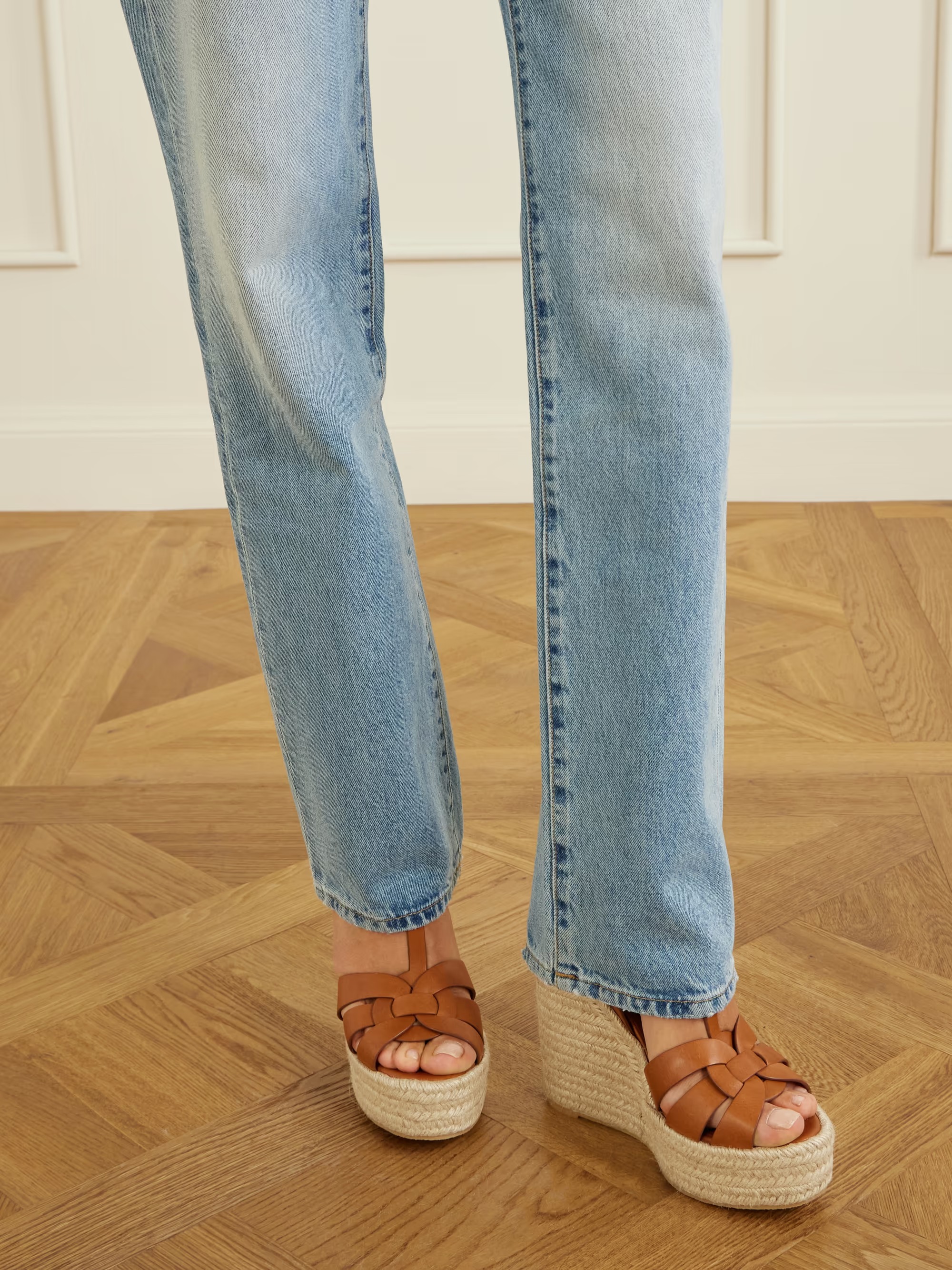 Saint Laurent, Tribute woven leather espadrille wedge sandals