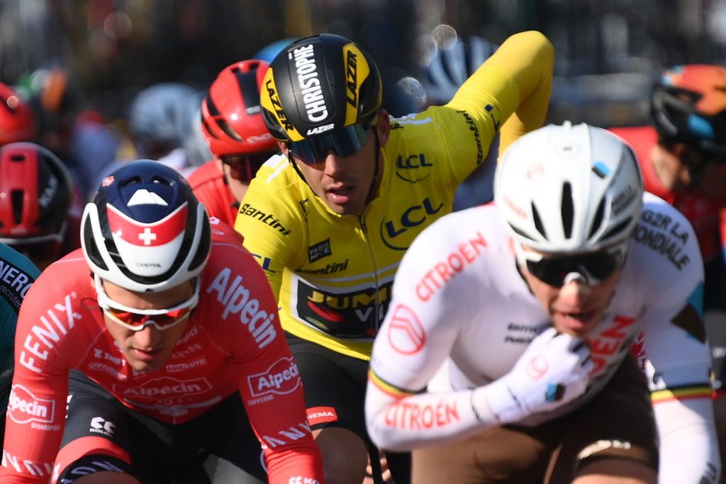 JumboVismas French rider Christophe Laporte C competes during the 2nd stage of the 80th edition of the Paris Nice cycling race 1595 km between Auffargis and Orleans on March 7 2022 Photo by FRANCK FIFE AFP Photo by FRANCK FIFEAFP via Getty Images