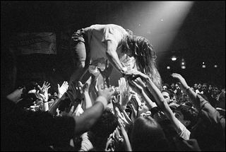 Shannon Hoon crowd surfing at a show in New York