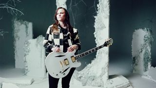 Emily Wolfe with her Epiphone "White Wolfe" Sheraton