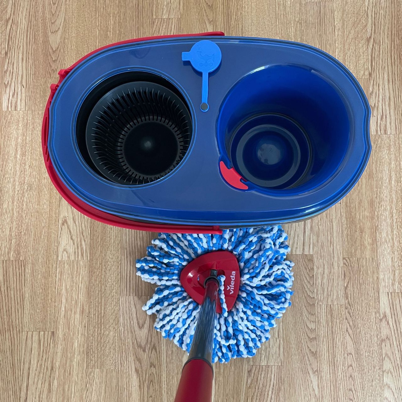 Vileda RinseClean Spin Mop &amp; Bucket System on wooden flooring