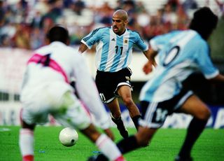 Juan Sebastian Veron in action for Argentina against Peru in a World Cup qualifier in November 2001.