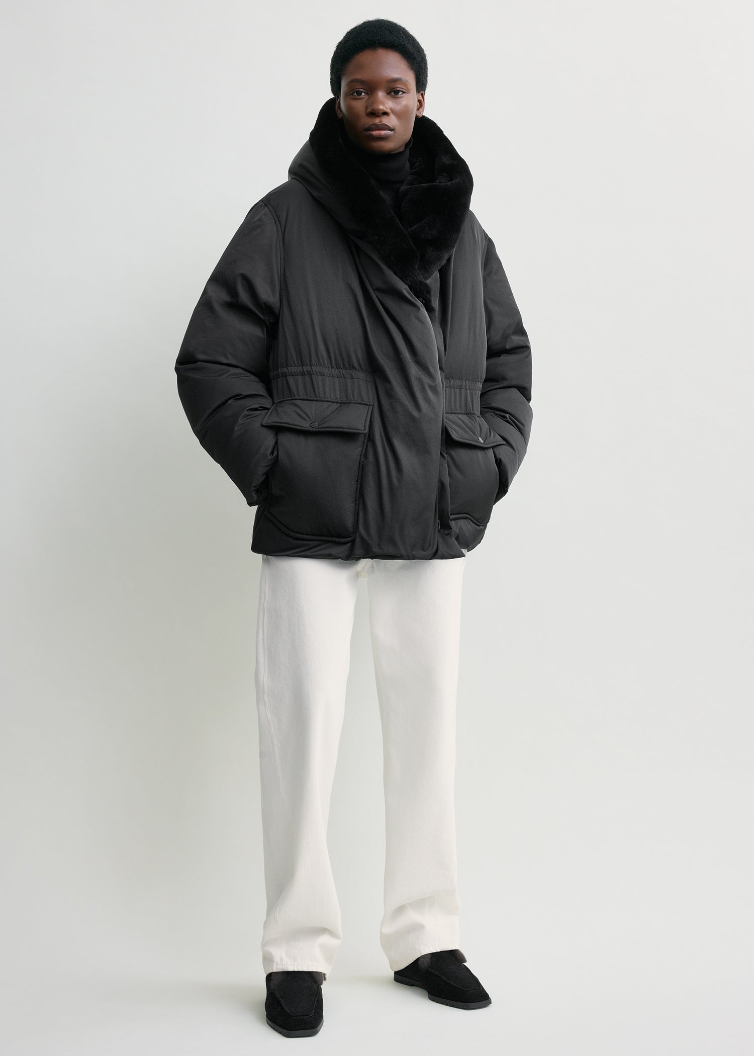 Cinched Puffer Jacket Black