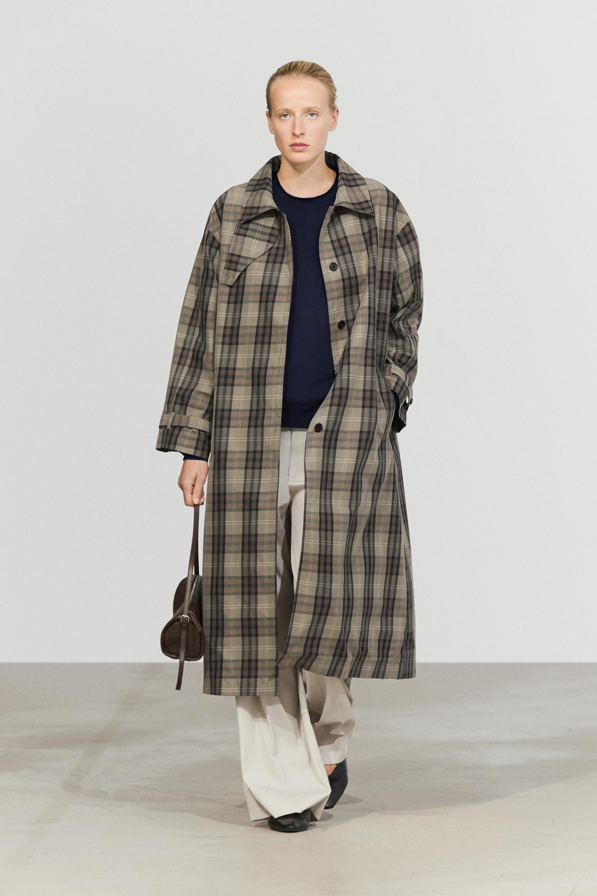 Massimo Dutti, Long Cotton Blend Plaid Trench Coat