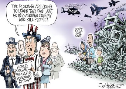 Political cartoon U.S. Russia poisoning Putin U.K. Syrian war E.U. NATO