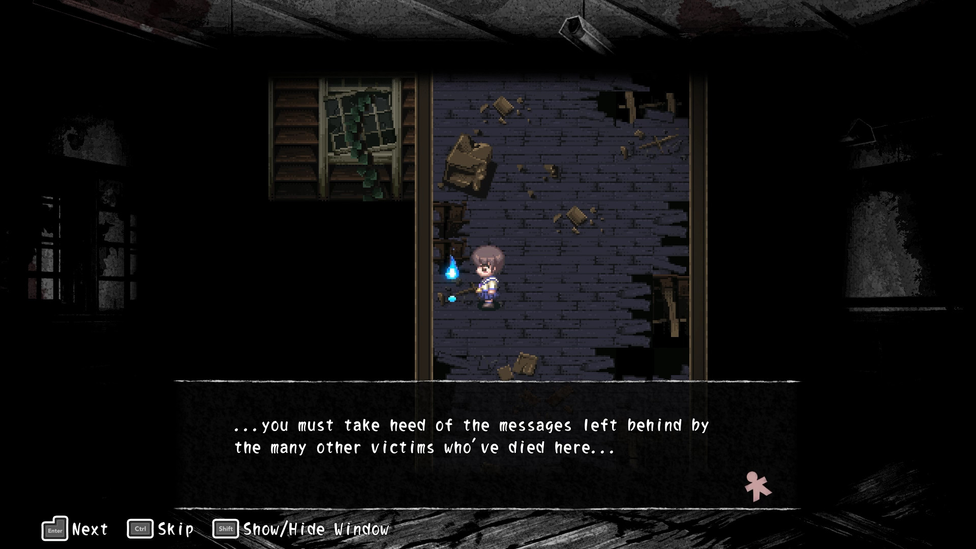 Best JRPGs - In Corpse Party, the player is urged to "take heed of the messages left behind by the many other victims who've died here."