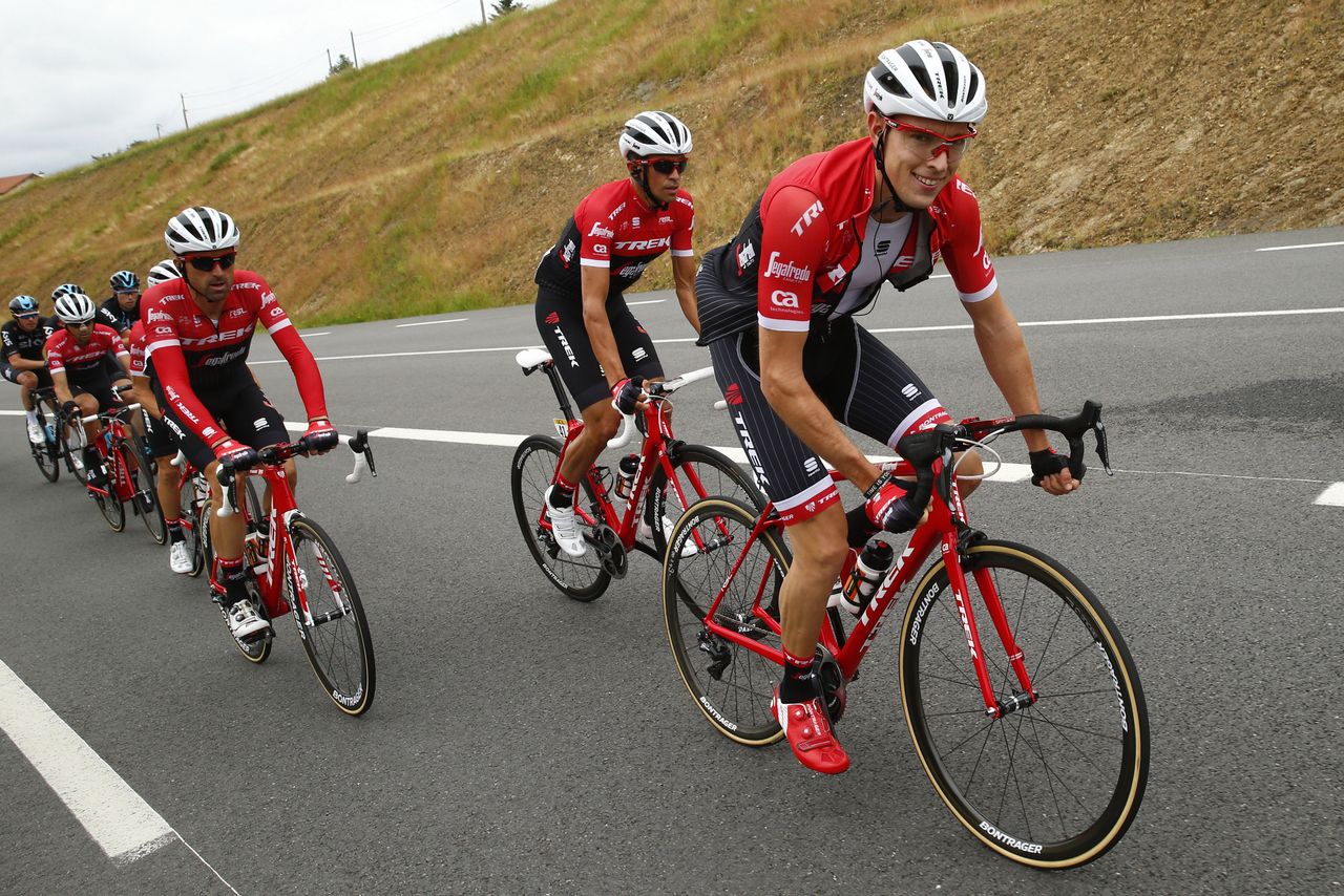 Trek-Segafredo teammates riding together on stage 1 of the Crit&eacute;rium du Dauphin&eacute;