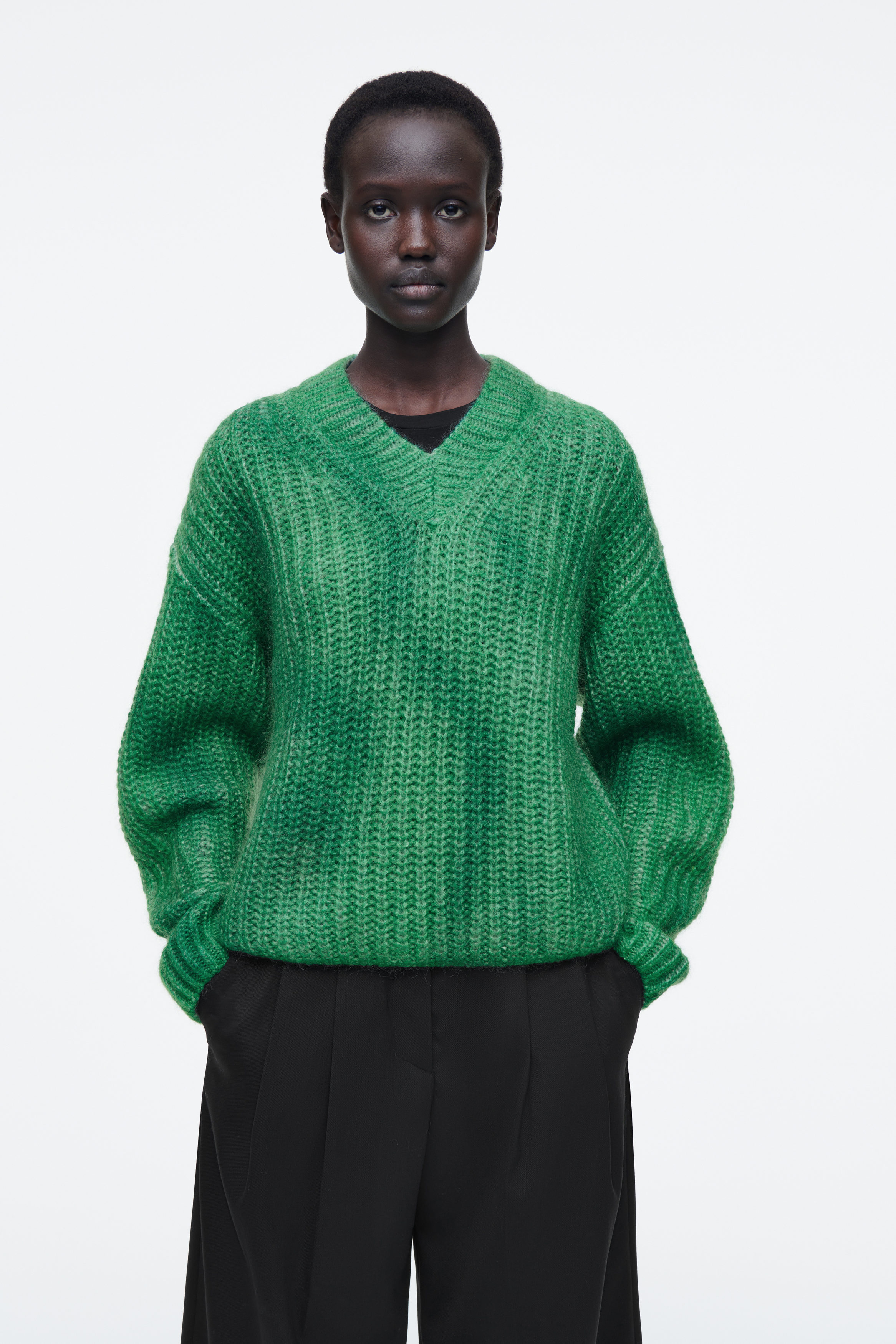 Spray-Effect Mohair V-Neck Jumper