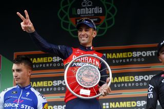 Vincenzo Nibali (Bahrain-Merida) with his second Il Lombardia trophy