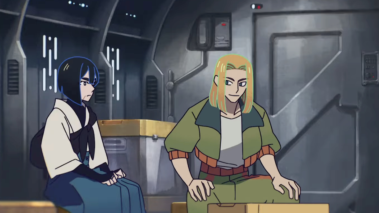 F (Karen Fukuhara) and Ron (Ryan Potter) convene in Star Wars: Visions.